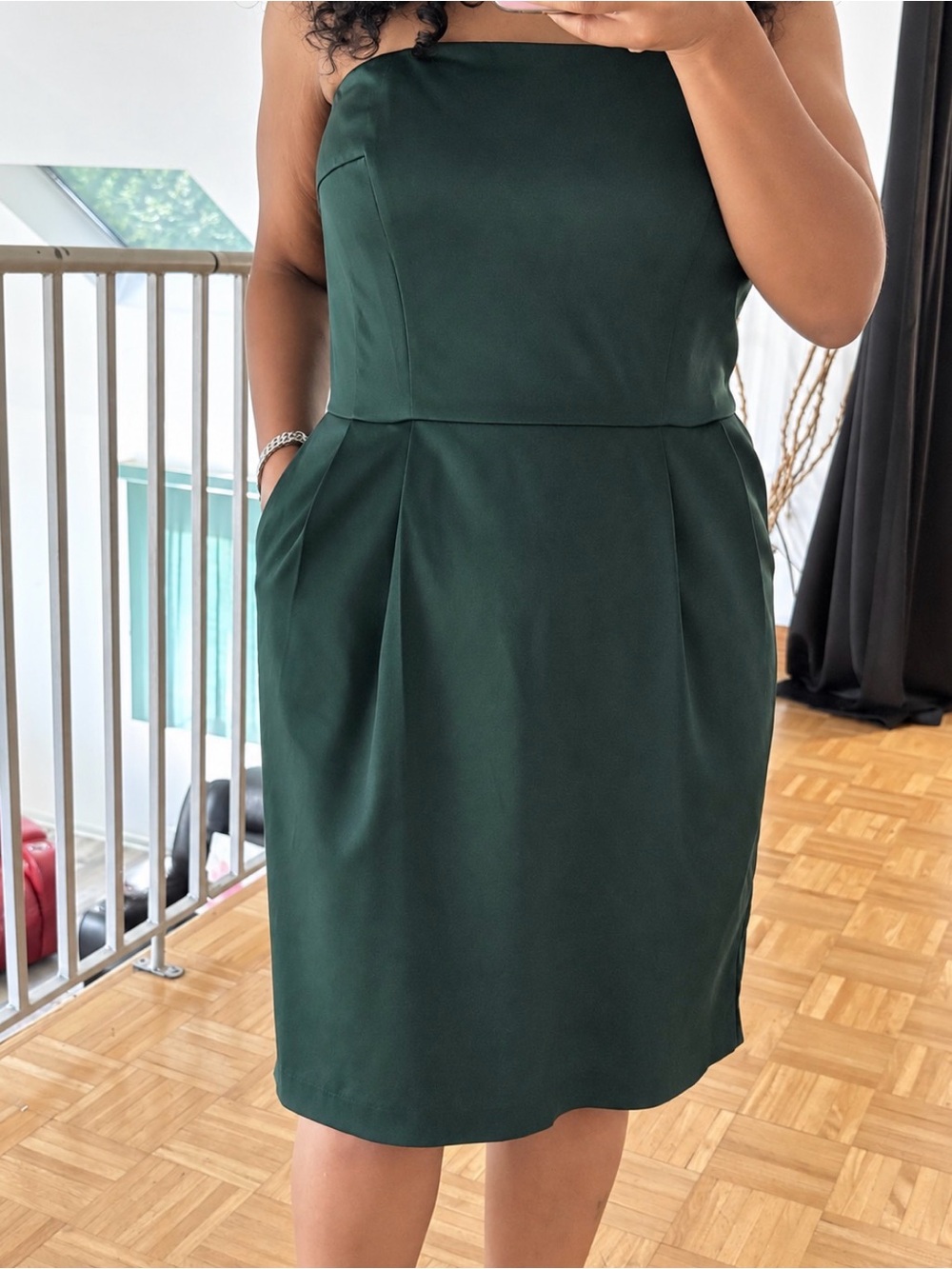 Express Strapless Dark Green Sheath Dress - Picture 3 of 5